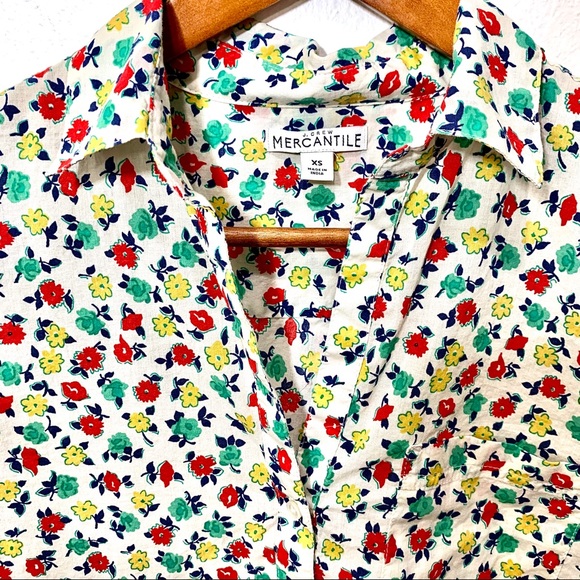 J. Crew Mercantile XS Floral Open V-Neck LS Blouse - Picture 3 of 12